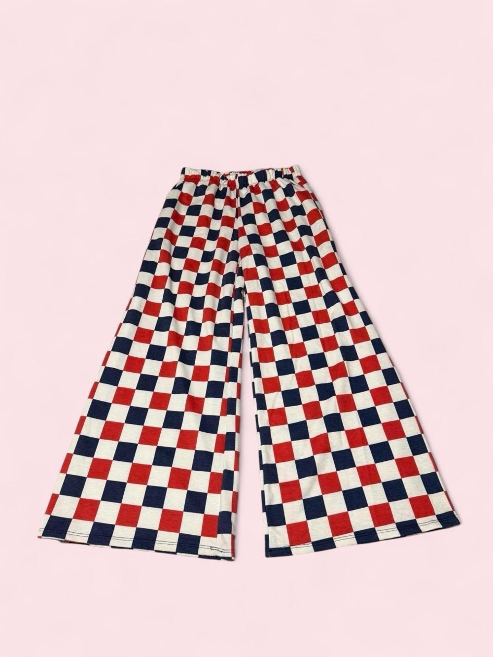 Jade by Jane Wide-Leg Checkerboard Pants - Red, Navy & White